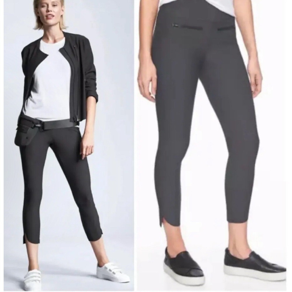 Athleta Stellar Crop Pant Gray Leggings Zipper Pockets Scalloped Hem Size XL